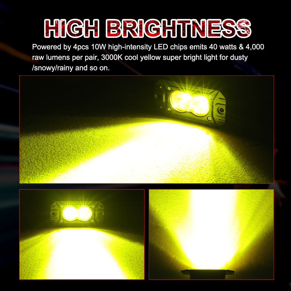 4″ Amber Surface Flush Mount LED Lighting Kit for Front Driving/Fog Lights Combo