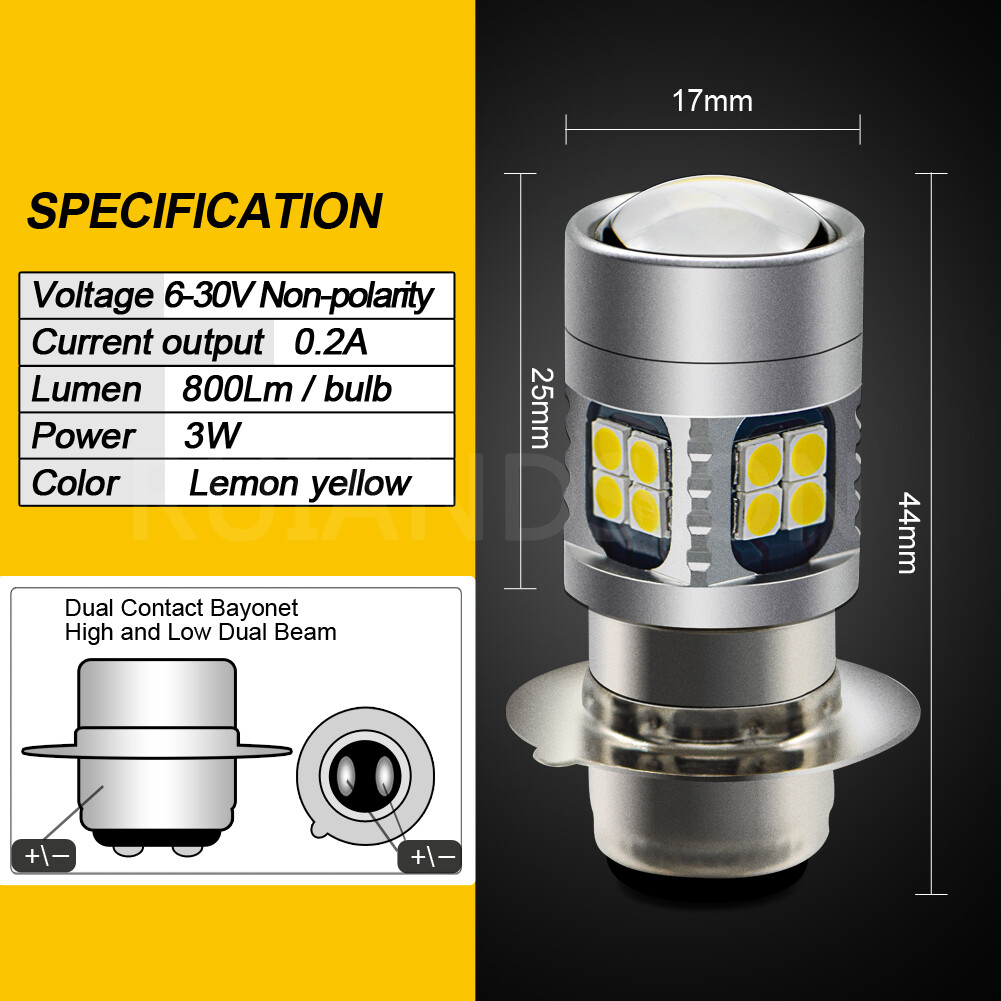 1PC H6M P15D-1 LED Motorcycle Headlight Bulbs ATV Lemon Yellow DC 6V 12V 24V