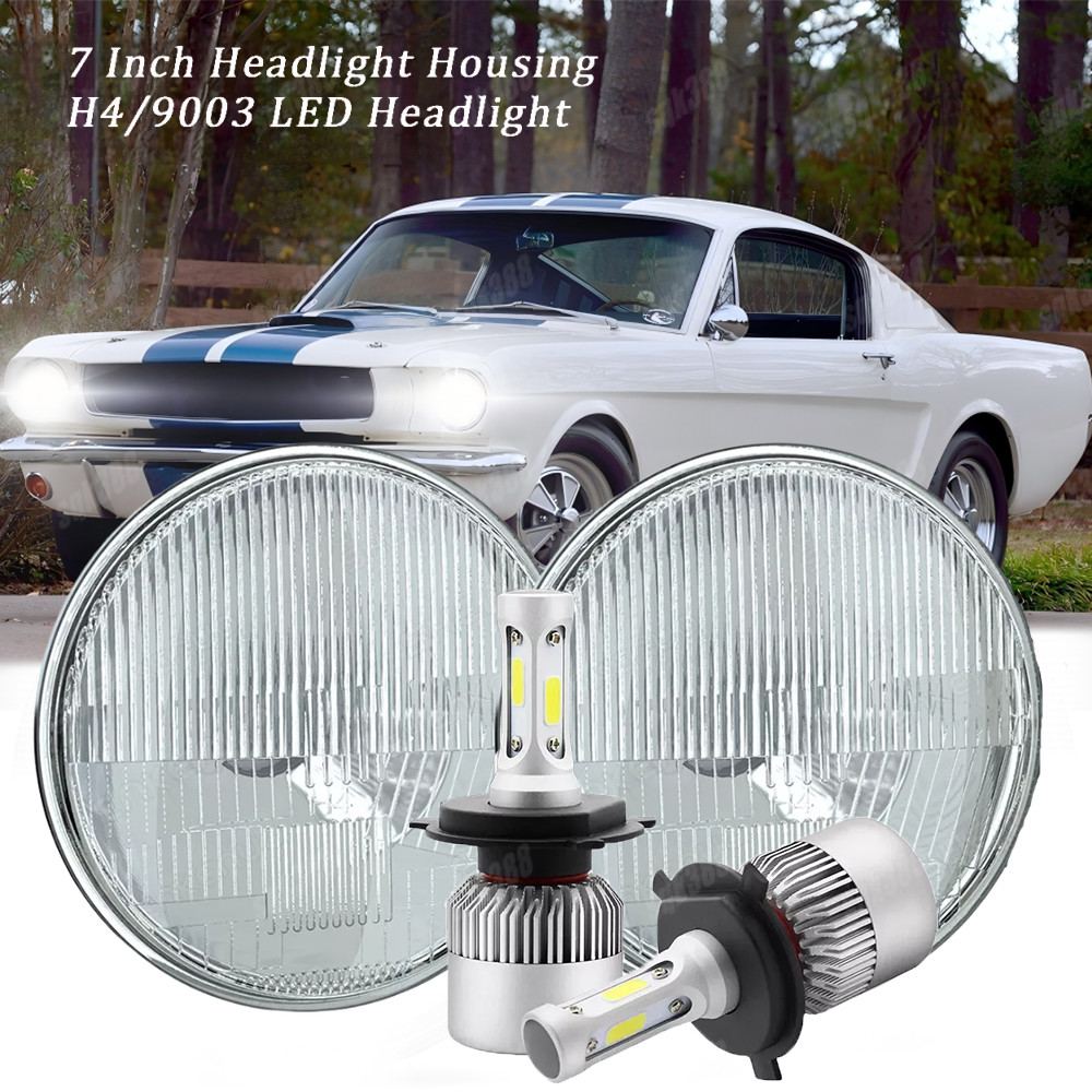 Fit Ford Mustang 1965-1978 Pair 7″ Round LED Headlights Hi/Lo Beam DOT Approved