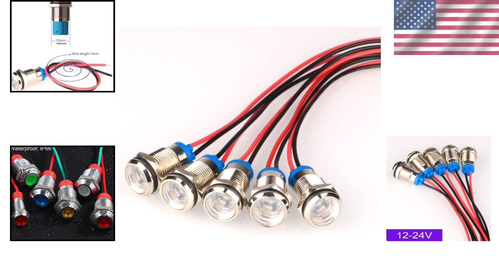 Energy-Efficient 5pcs LED Signal Lamp Set – Waterproof Metal Lights 12-24V AC/DC