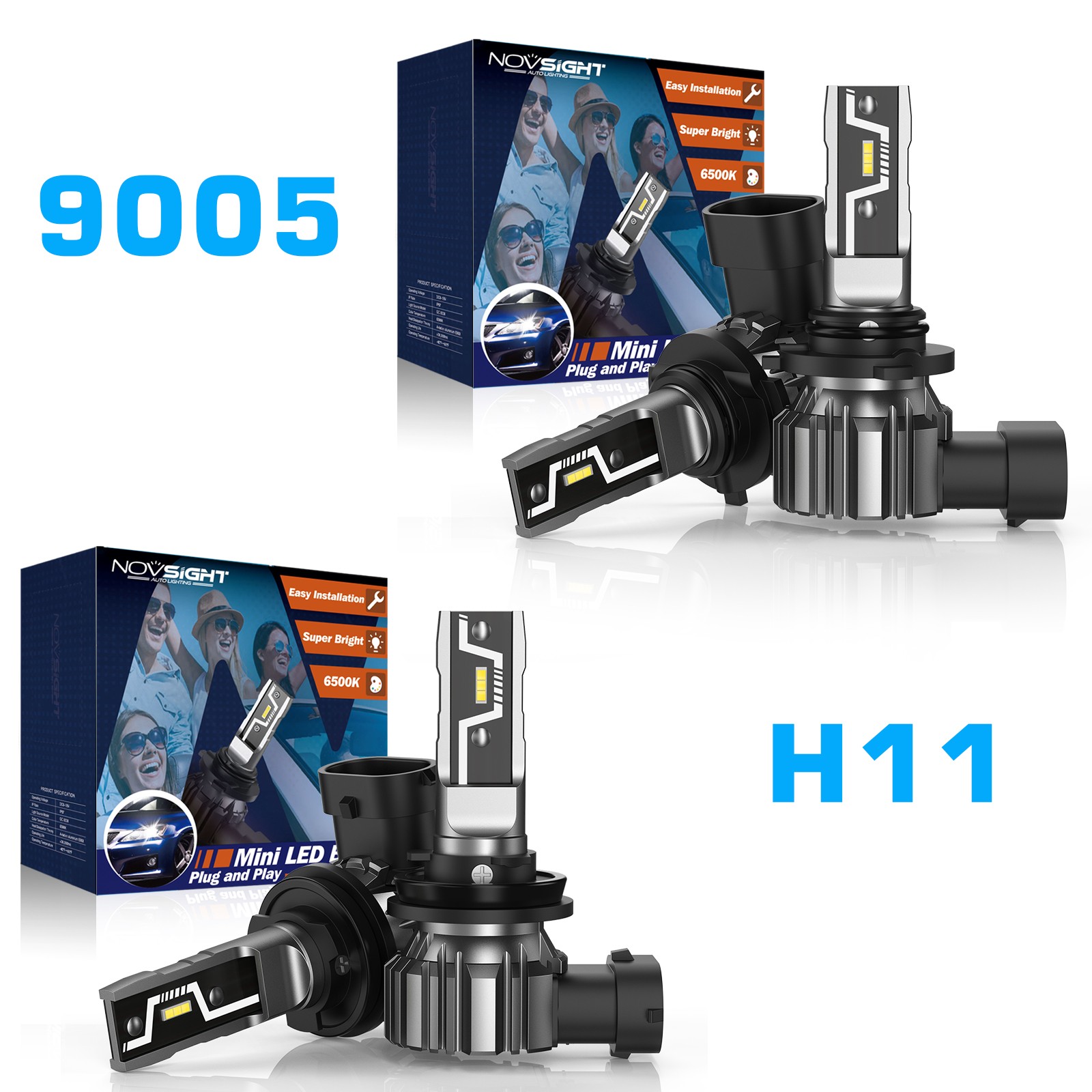 4X NOVSIGHT 9005 H11 LED Headlight Combo Bulbs High Low Beam Super Bright 6500K