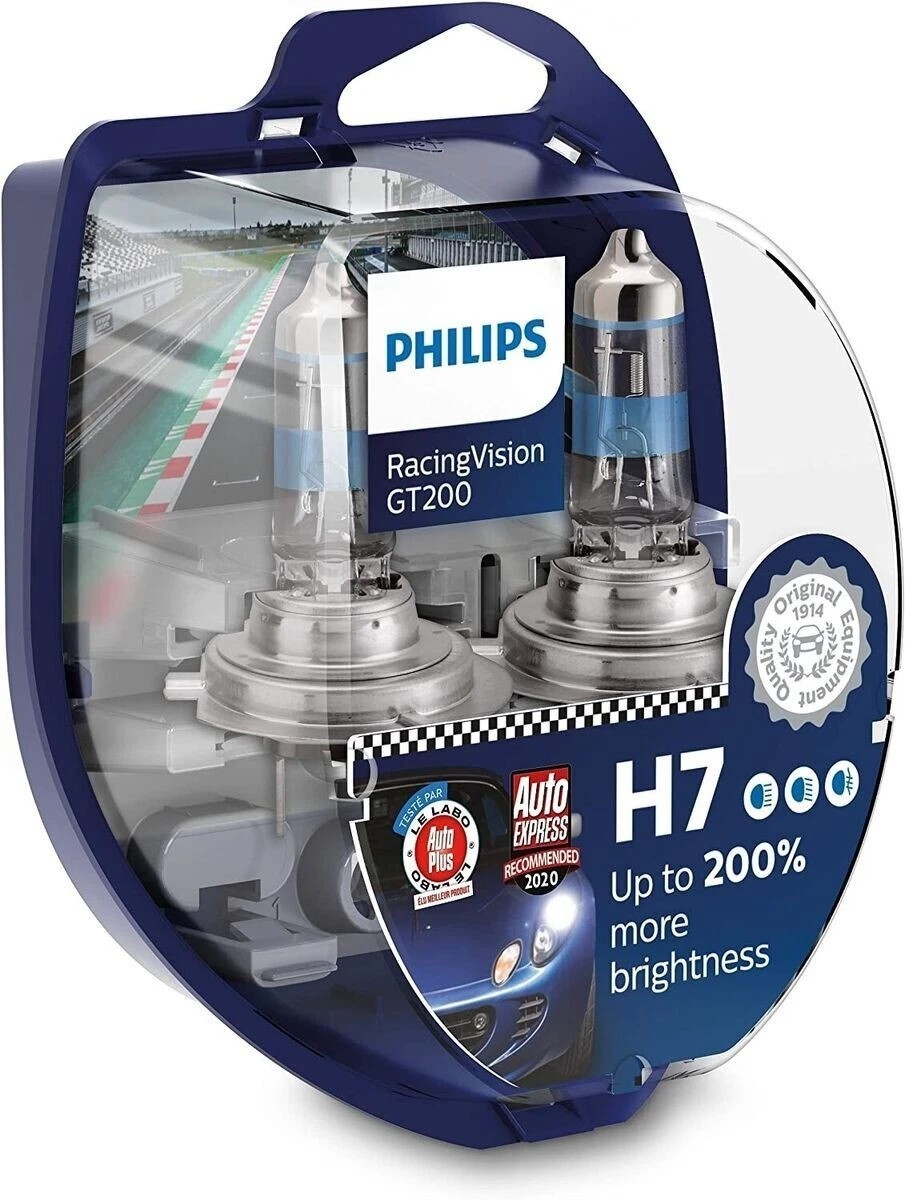 Philips H7 RacingVision GT200 Headlight Halogen Bulbs | 12972RGTS2 | Pack of 2