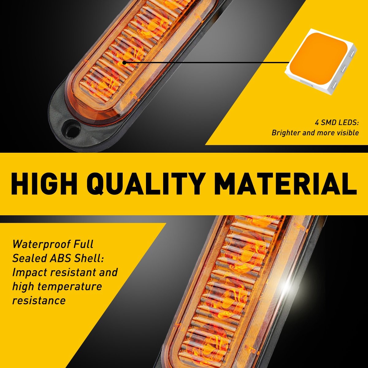4pcs 4-LED Side Amber Marker Lights Clearance Light Turn Trailer Signal Lamp