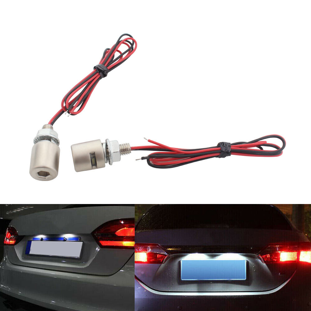 1pair Silver Mini LED License Plate Lights M6 Screw Bolt White Lights Universal