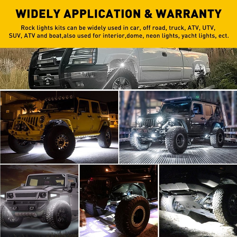 96PCS Cold White LED Pods Rock Light Kit Underbody Glow Lamps For Pickup Truck