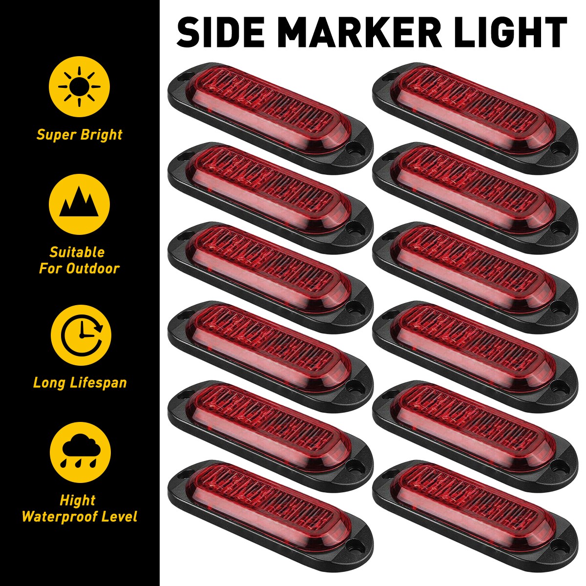 Universal Red 4-LED Side Marker Lights Indicator Clearance Oval Lamps 12PCS New