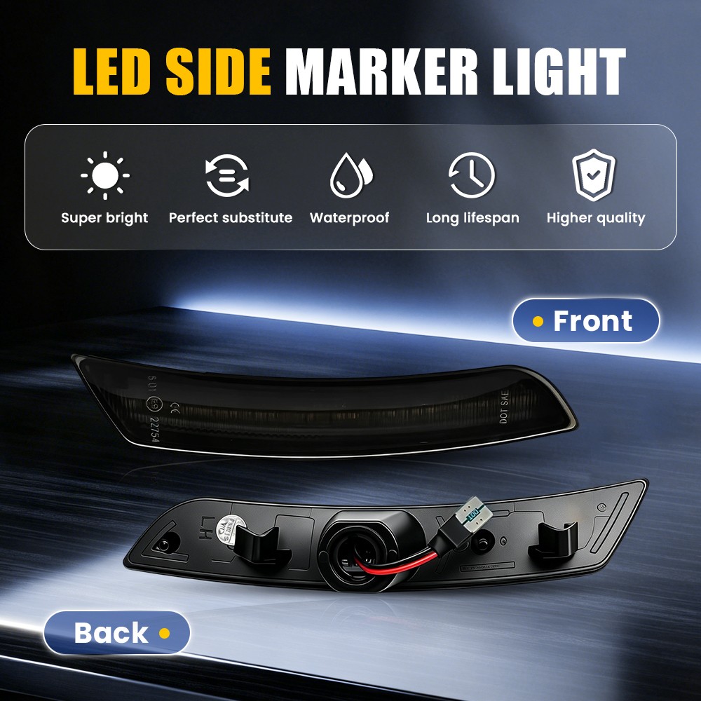 Colorful Flowing Light 4X For Chevy 2016-23 Camaro Smoked LED Side Marker Lights