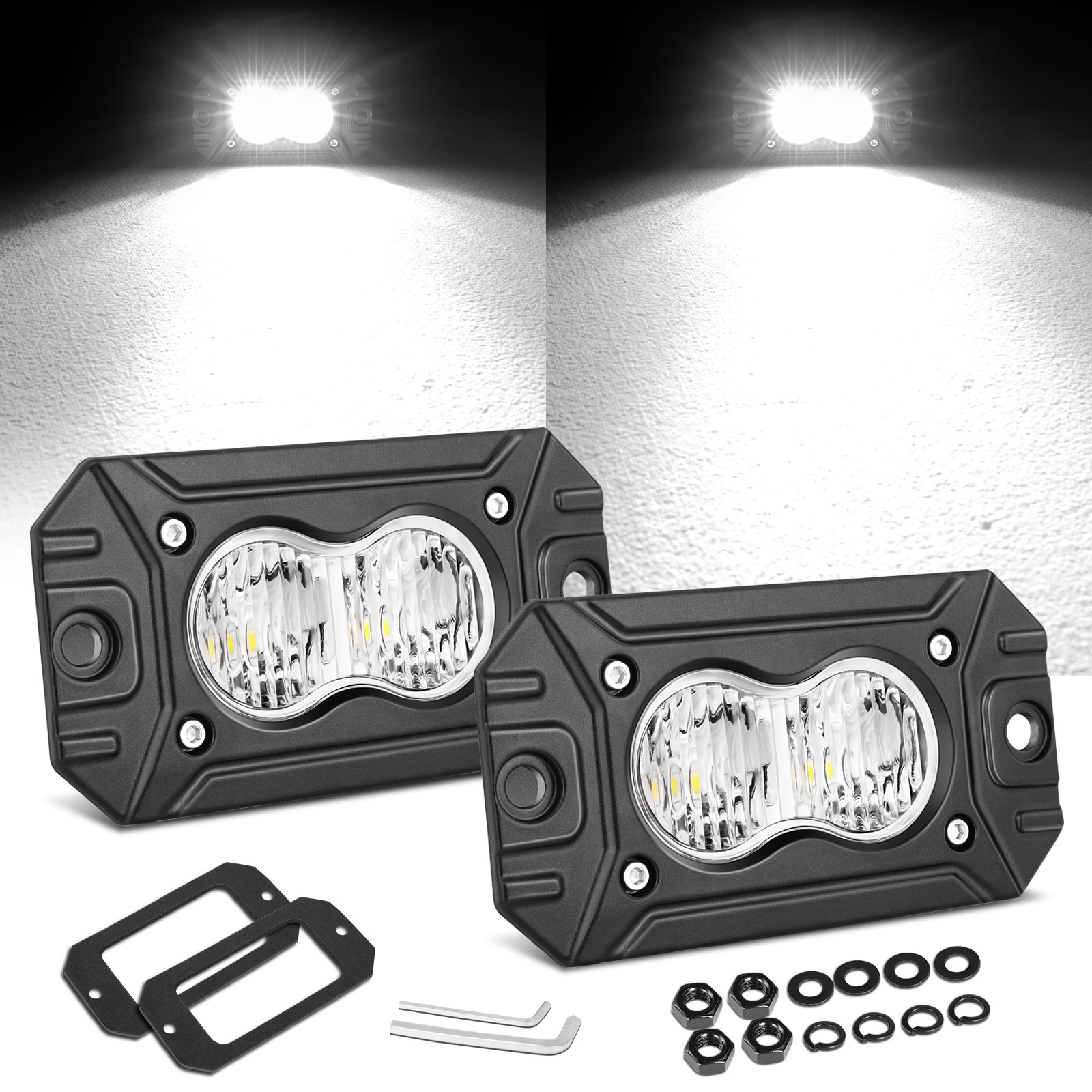 2X 4″ Flush Mount LED Lights Pods Backup Reverse Rear Bumper Off Road 4WD ATV US