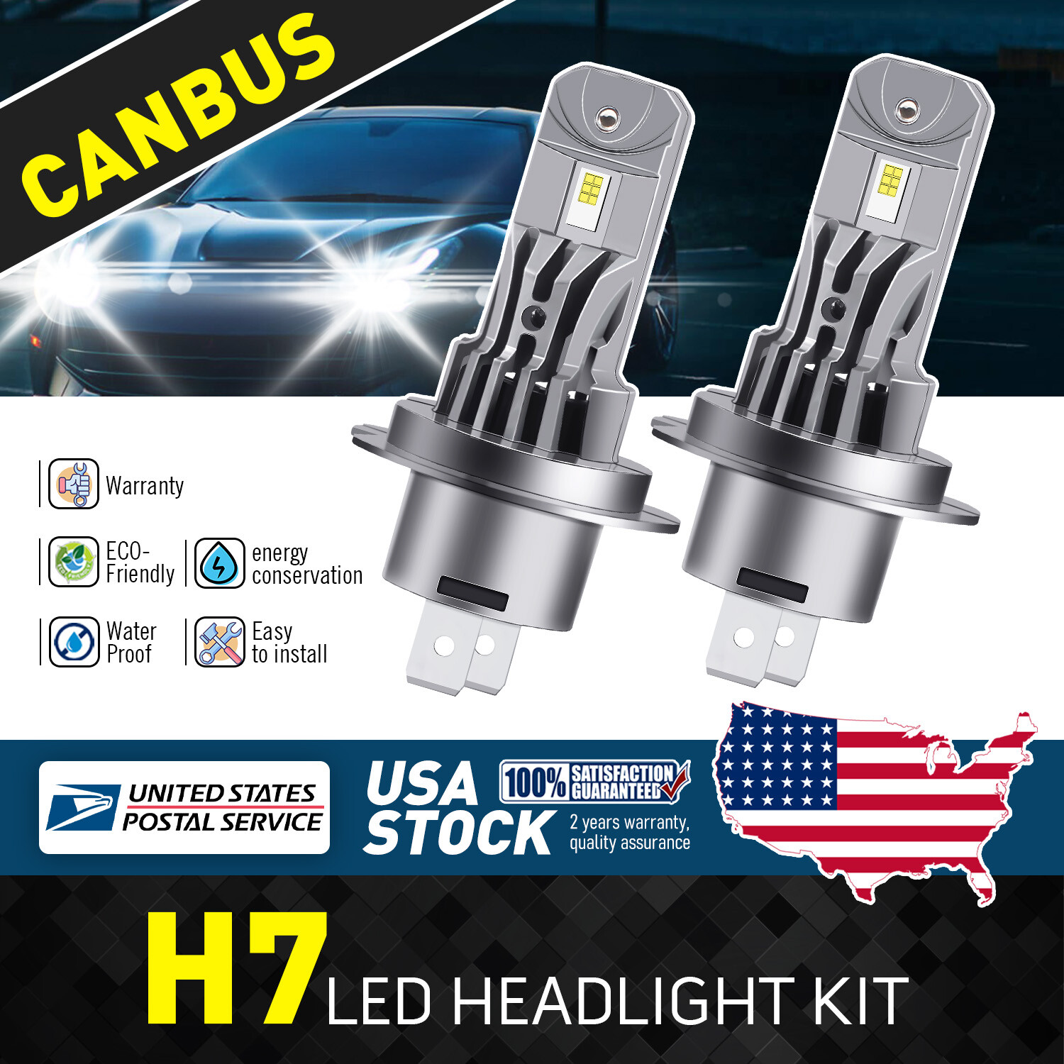 120W 20000LM For Mitsubishi Outlander 2014-16 H7 LED Headlight Bulbs Hi Low Beam