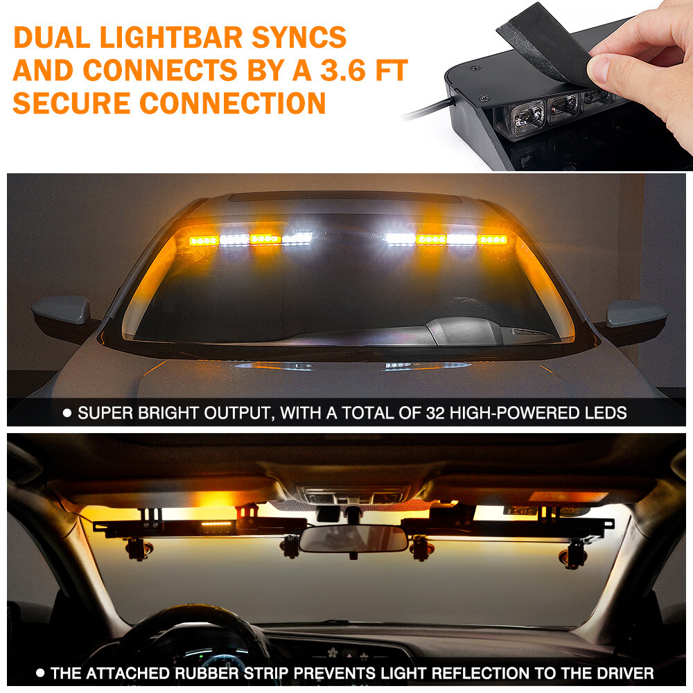 Xprite 20″ 32 LED Windshield Strobe Light Bar Emergency Warning Traffic Advisor