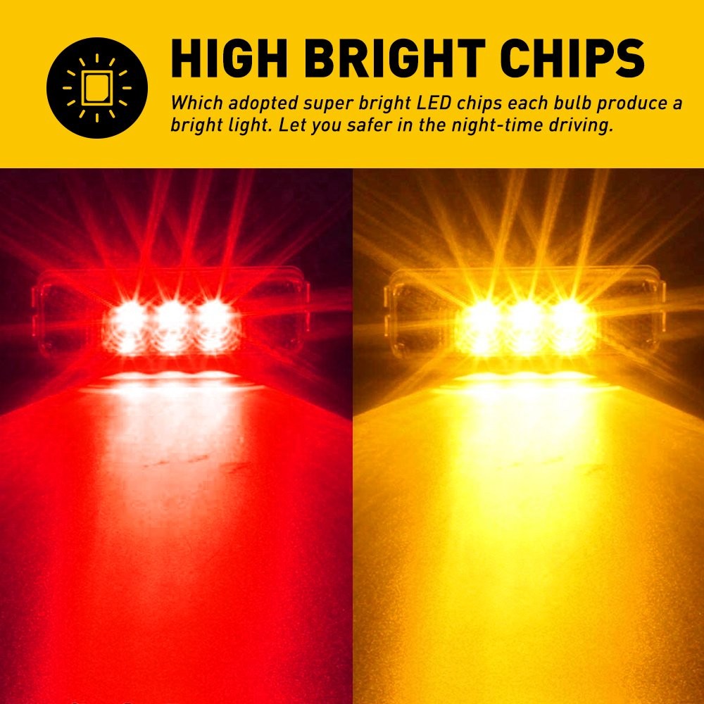 4x 3LED Side Marker Amber Lights Clearance Light Truck Trailer RV 12V Waterproof