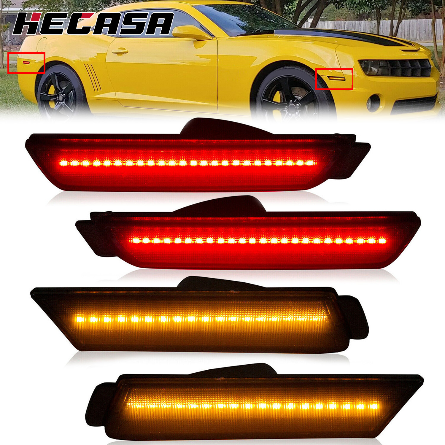 4PCS LED Bumper Side Smoked Marker Light Lamps Set For 2010-2015 Chevy Camaro