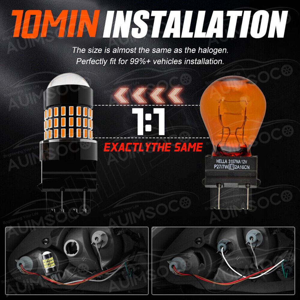 3157 3156 Amber yellow LED Turn Signal Parking Light Bulb Error Free