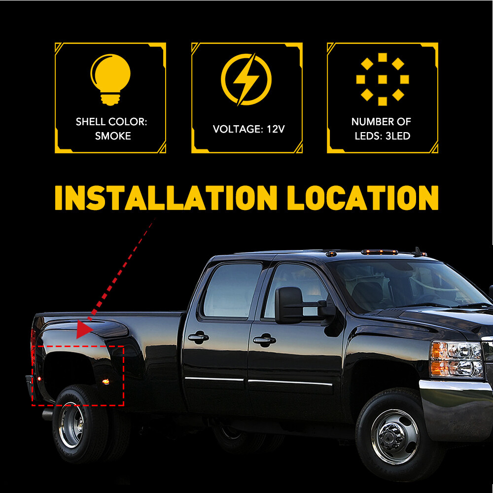 For 03-18 Dodge Ram 2500 3500 Dually Bed LED Fender Side Marker Light Smoked 4PC