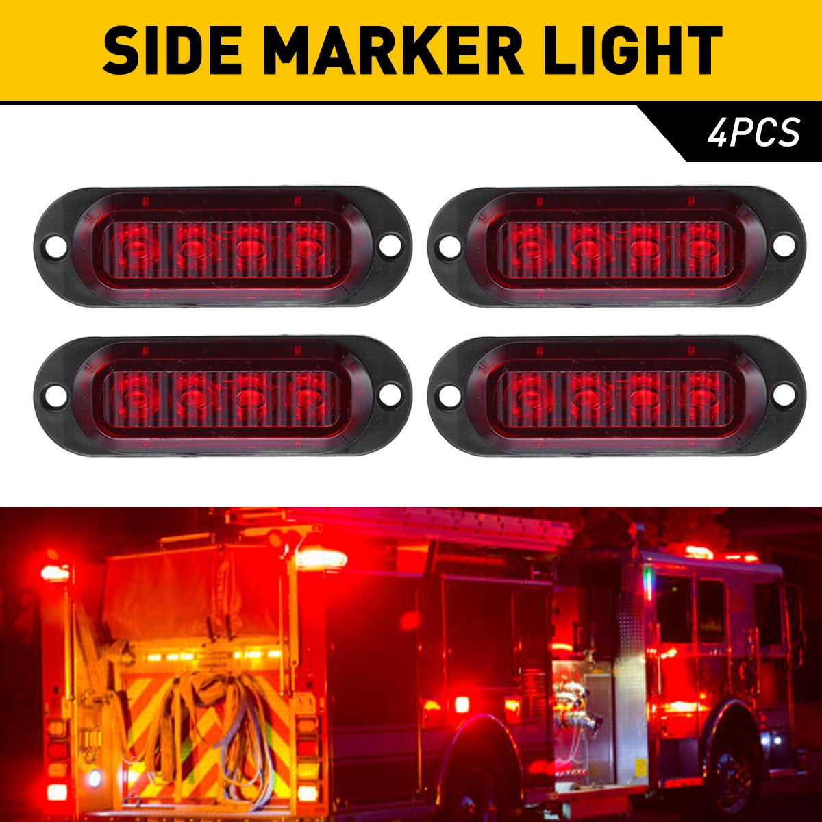 4PC Red 4LED Side Marker Lights RV Truck Trailer Clearance Light US Waterproof