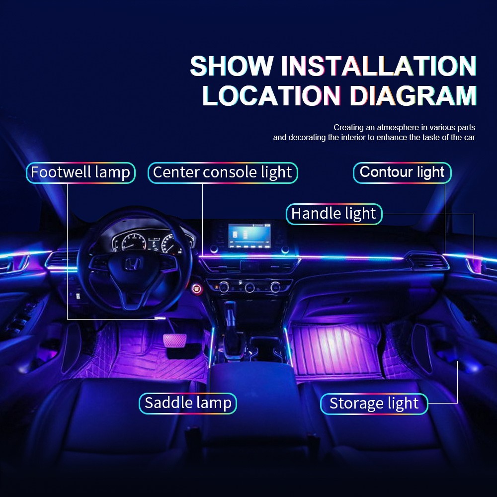 14 IN 1 Car Atmosphere Interior LED Guide Fiber Optic Ambient Light RGB Symphony