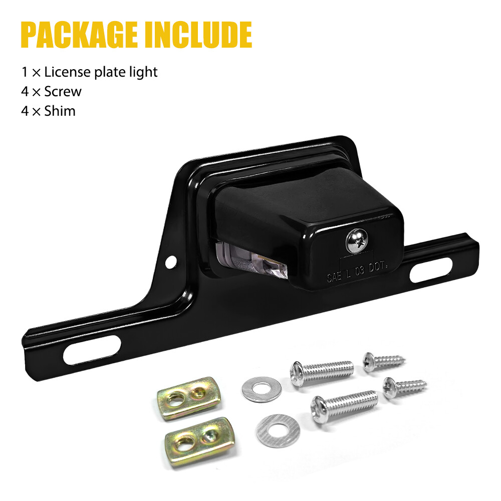 Black 12V DC Bracket-Mount DOT LED License Plate Light for Trailer UTV ATV