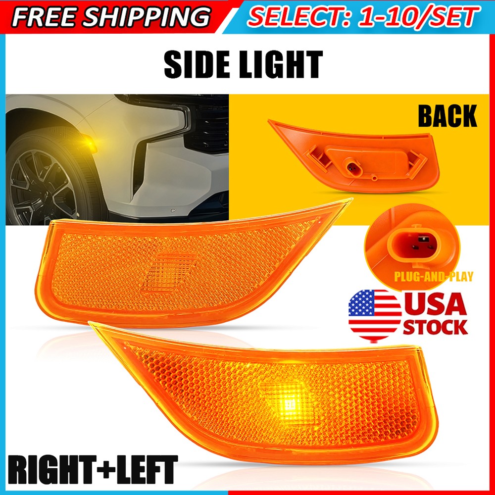 2-20x Amber LED Side Marker Lights For GMC Yukon XL Chevy Tahoe Suburban RH LH