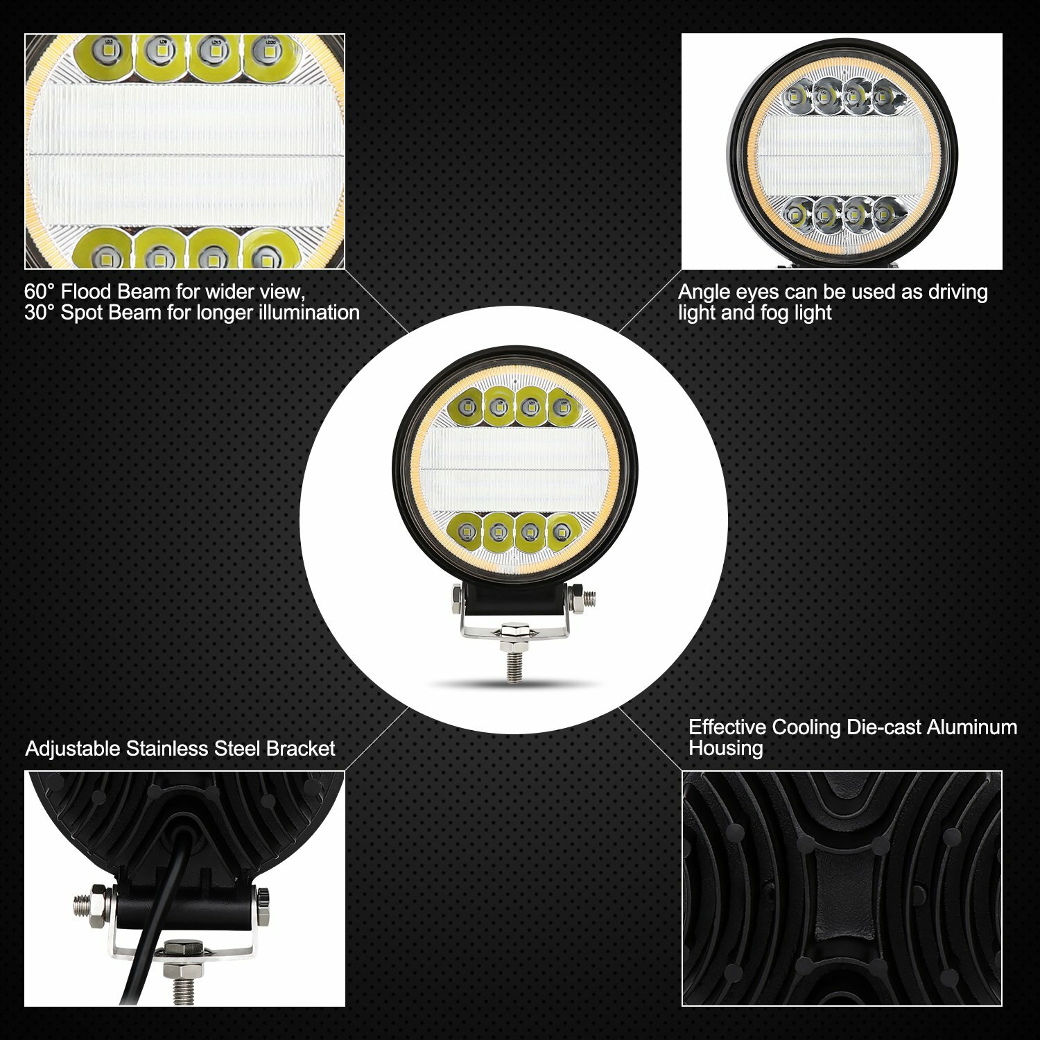 8x 5Inch 720W Round LED Work Light DRL Spot Flood Driving Fog Amber Lamp Offroad