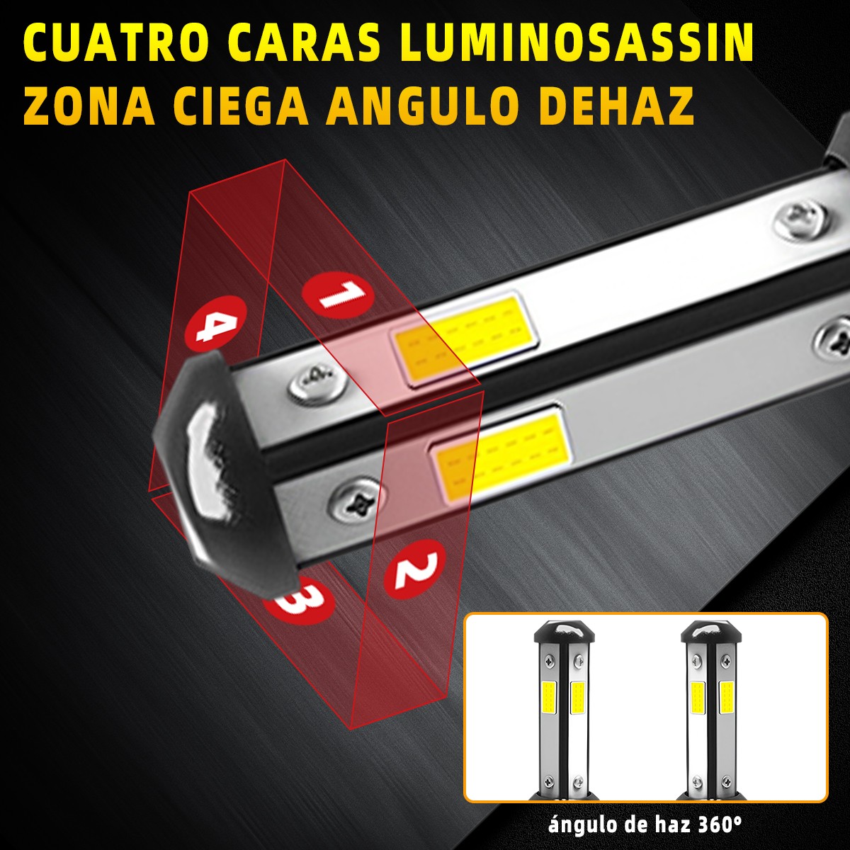 9005 HB3 4-SIDES LED Combo 6000K Clear Cool White Headlight High Low Beam Bulbs