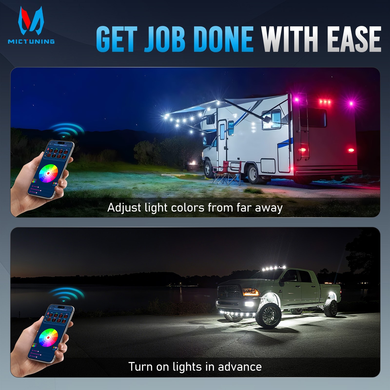 MICTUNING Wireless RGB Switch Panel 12/24v LED Circuit Remote/APP Control System