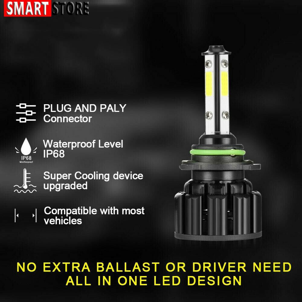 2PCS 4-Sided Headlight 9006 HB4 LED Bulb 2000W 300000LM Low Beam or Fog Light US