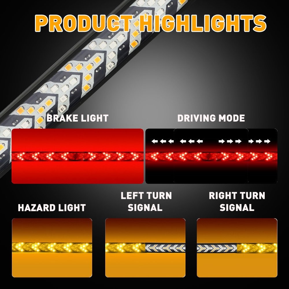 60″ Truck 3 Row LED Tailgate Light Bar Reverse Brake Turn Signal Stop Tail Strip