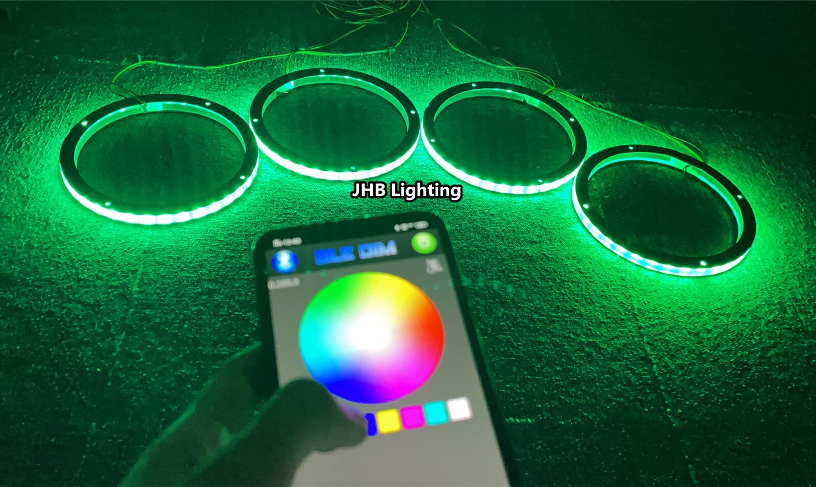 4PCS 8″ CHASING FLOW LED Rings 1/2″Spacer Remote+APP Loudspeakers SpeakerLights