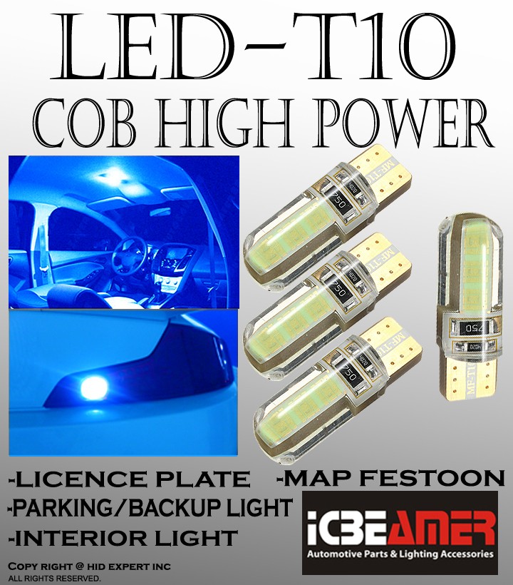 4pc Blue T10 168 194 2825 T15 W5W COB LED Fit Front Side Marker Light Bulbs F331