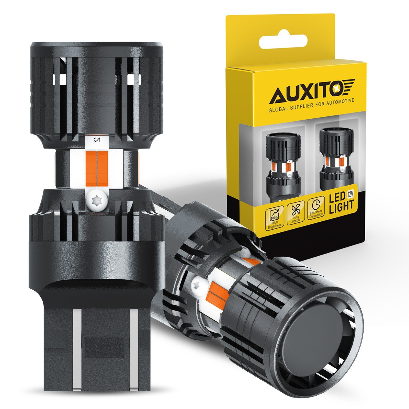 4PCS 7443 Amber LED Turn Signal Light Blinker Bulb Error Free Built-in Resistor