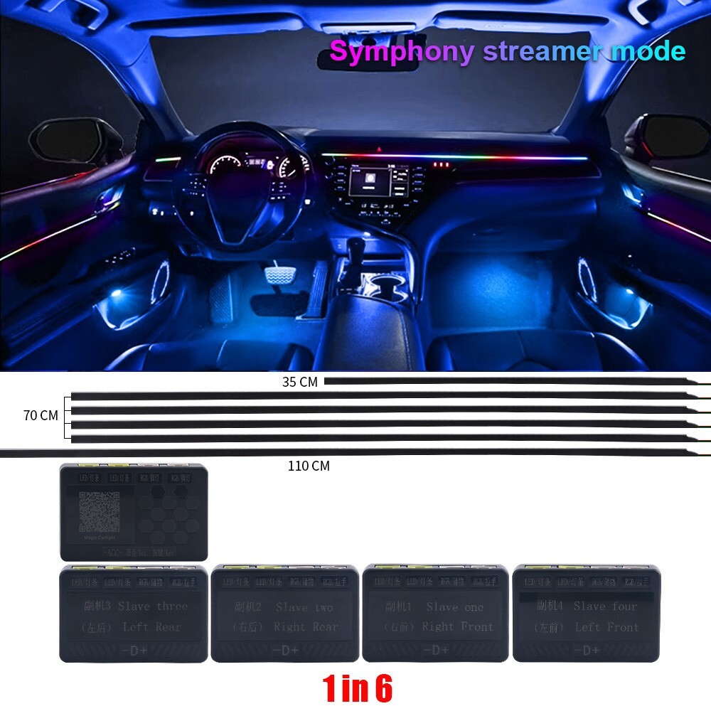 6 in 1 Full LED Bead Symphony Dream Car Interior Ambient Lighting Wireless