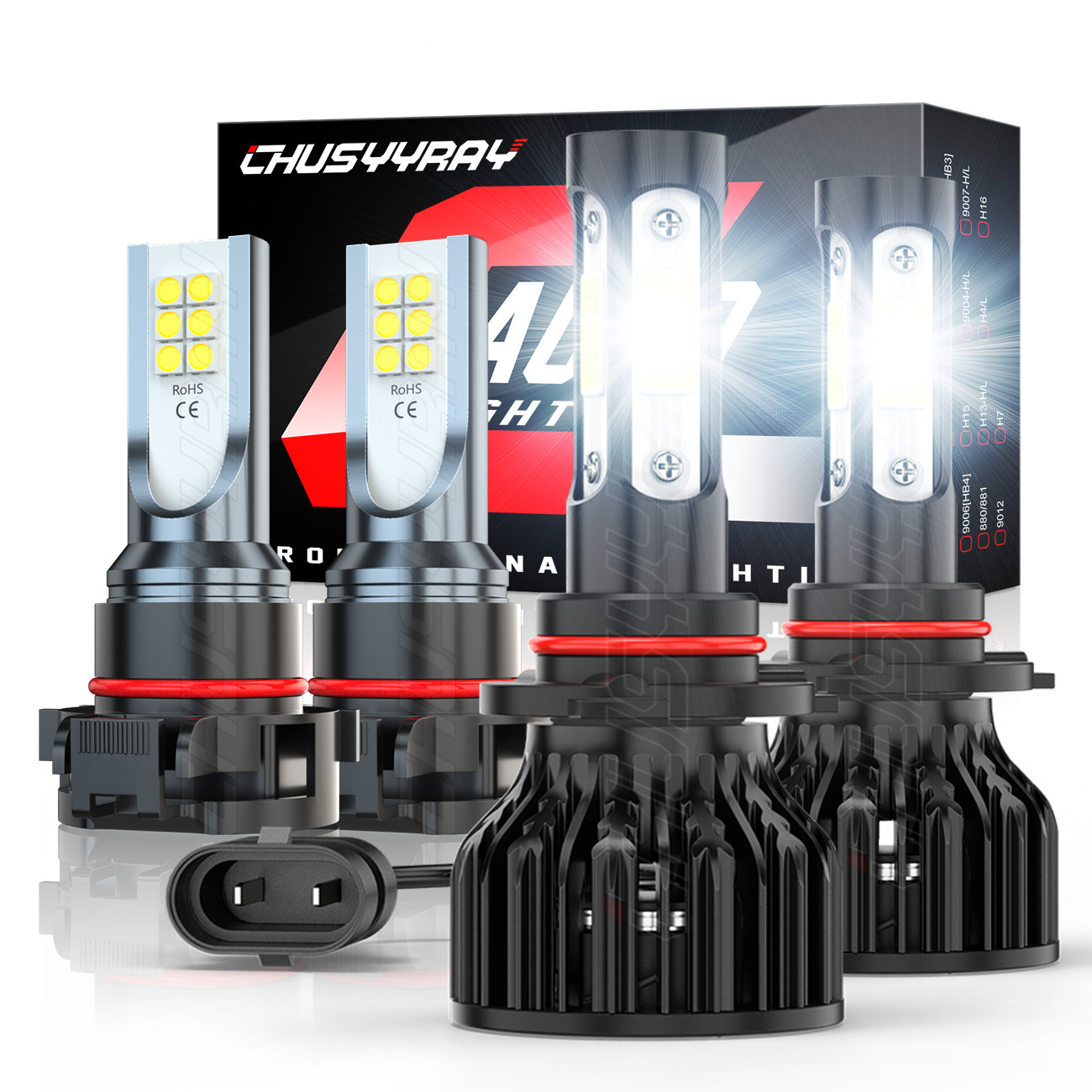 9012/HIR2 H16/5202 LED Headlight Fog Light Kit Bulbs White 6000K Plug&Play 4Pack