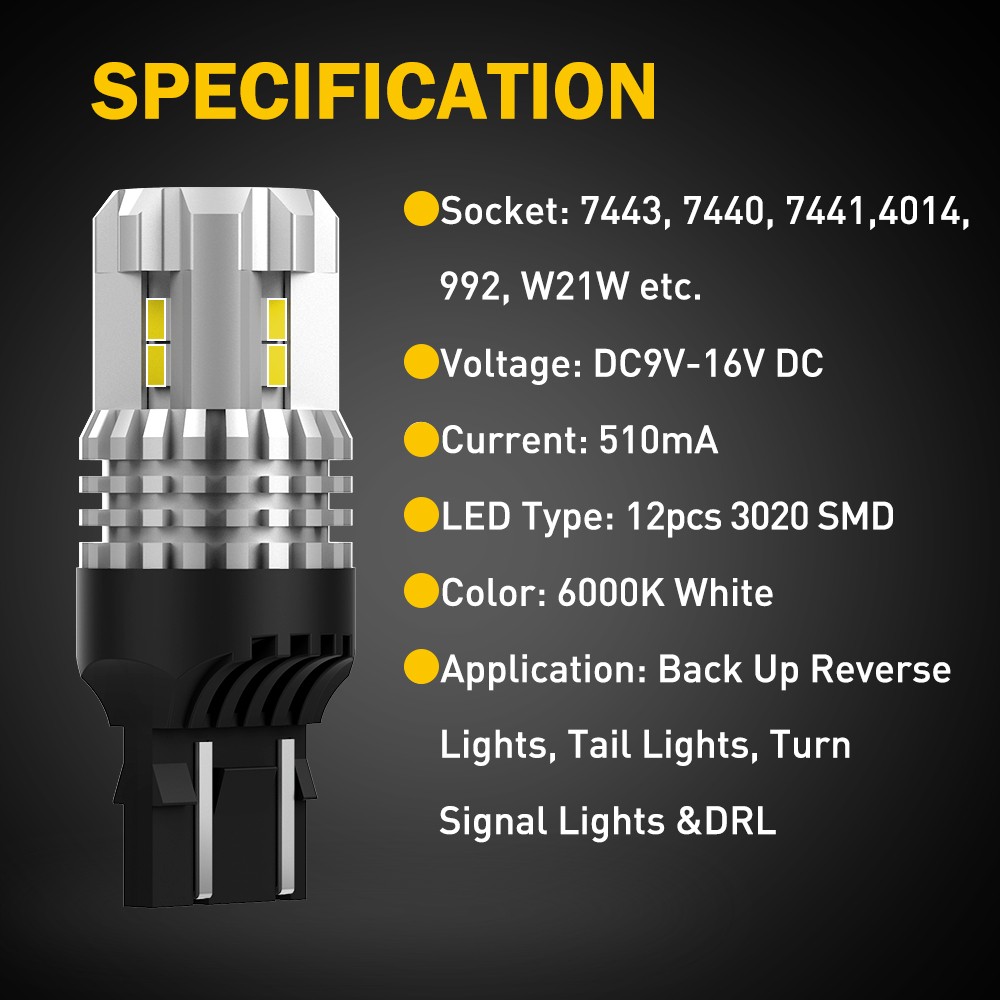 7443 7440 LED Backup Reverse Light Bulbs Super Bright White 6000K Canbus 2-20x