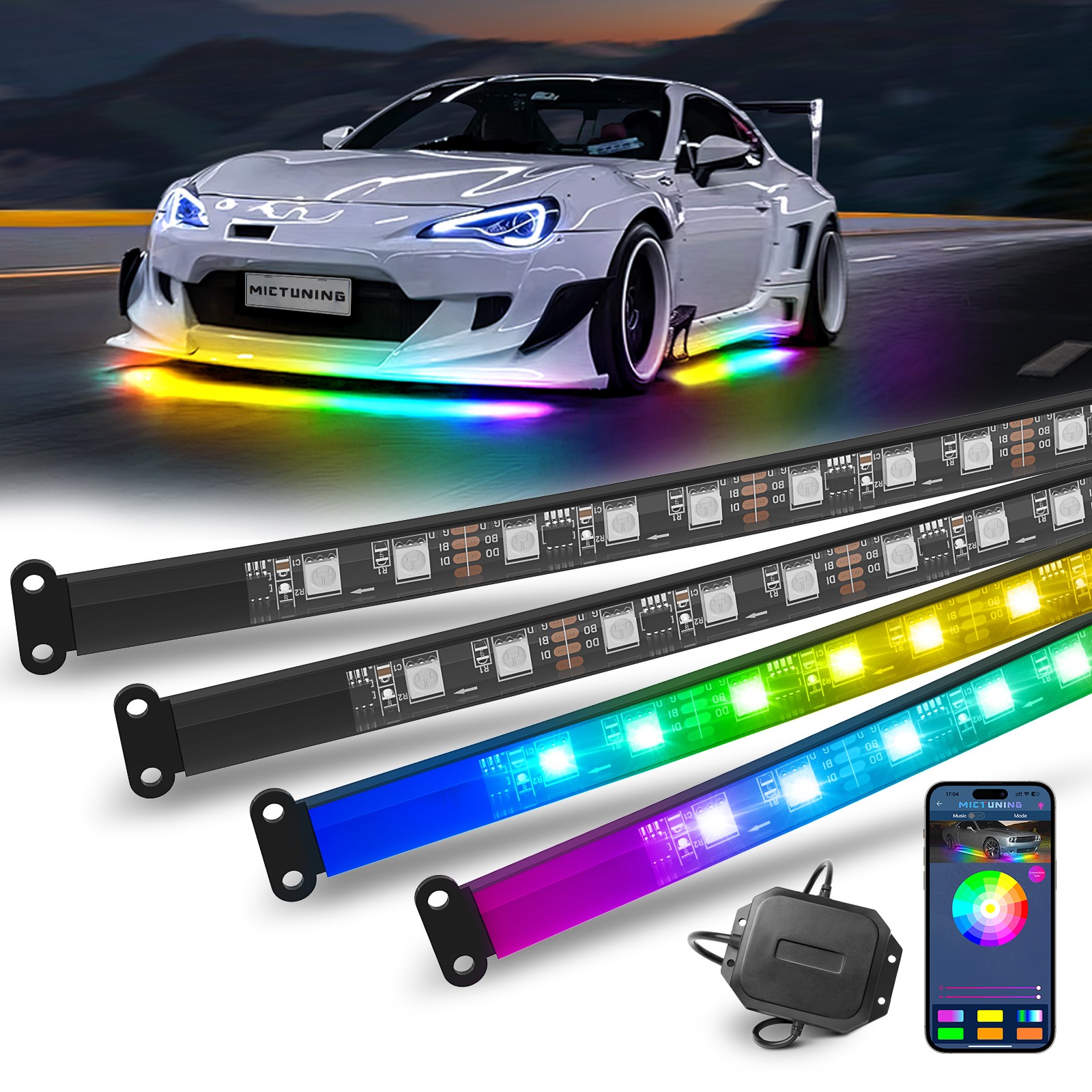 N3 Dream Color RGB Car Light Strips, Underglow Underbody Neon Chasing Light IP67