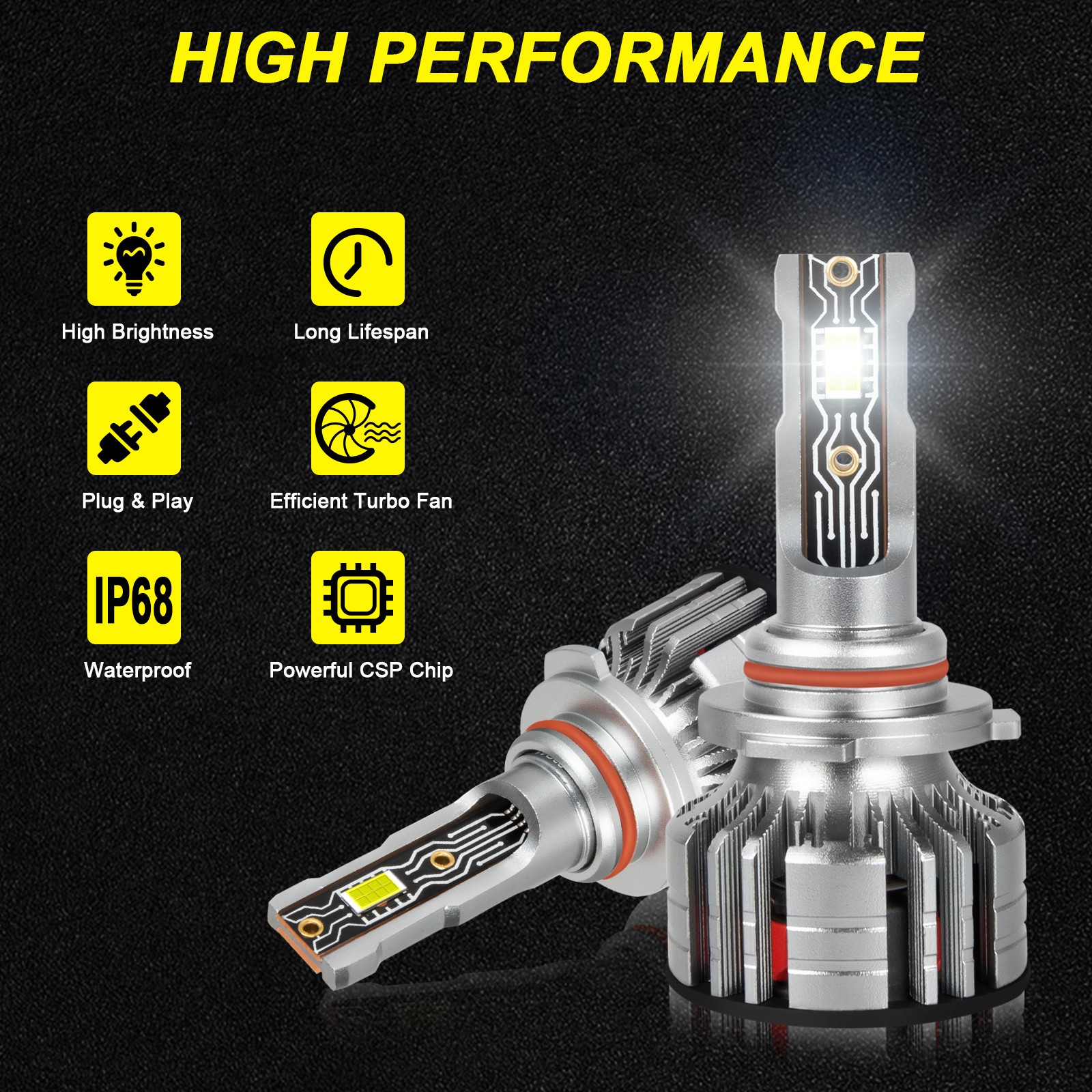 LED Headlight Bulbs 9005 HB3 High Kit Low Beam Plug&Play 2X 6000K Super White