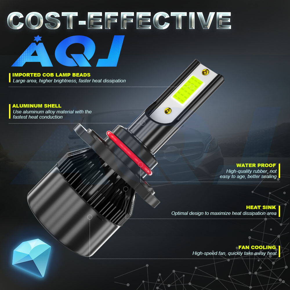 4PCS Mini Combo 9005+H11 LED Headlight Kit High Low Beam Bulbs Ice blue 8000K