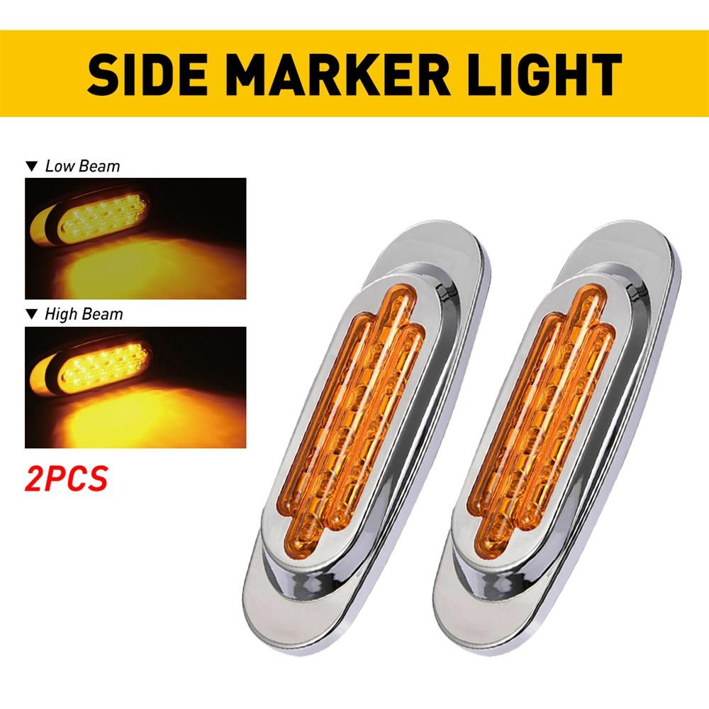 2X Amber 16-LED Truck Trailer Side Marker Turn Signal Lights Super Chrome Bright