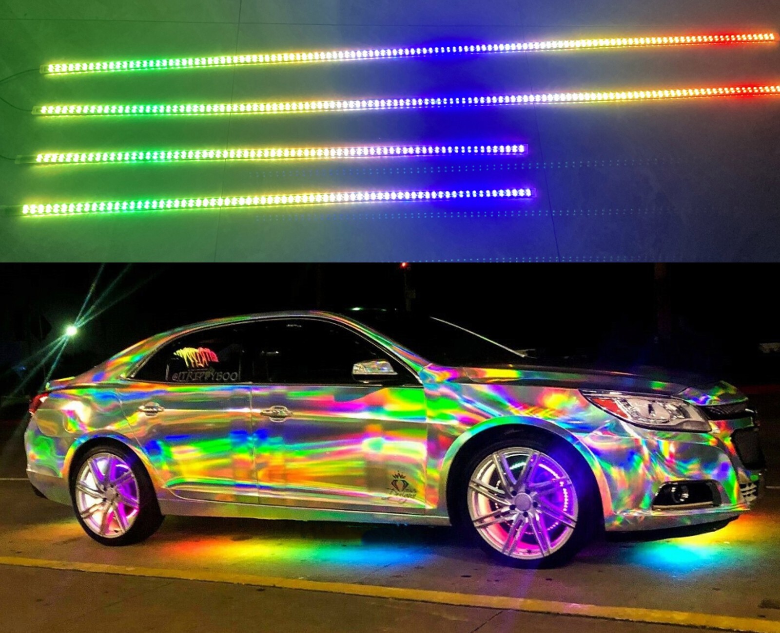 Rainbow Color CHASING Moving LEDs 2PCS 4FT + 2PCS 6.5FT Underglow Lights Strips