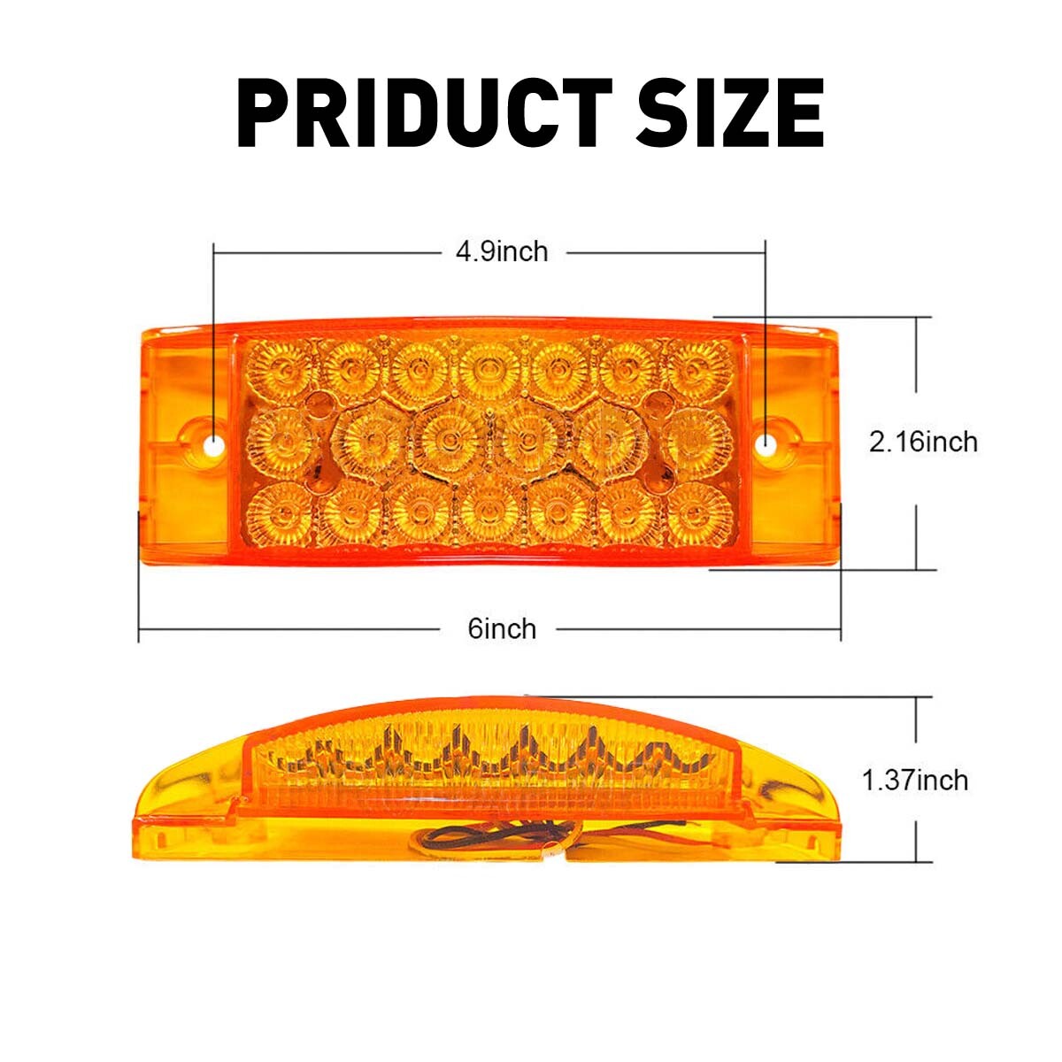 2X Amber 6″ Side Marker Lights Clearance LED Truck Trailer Lamp Tail Light 12V