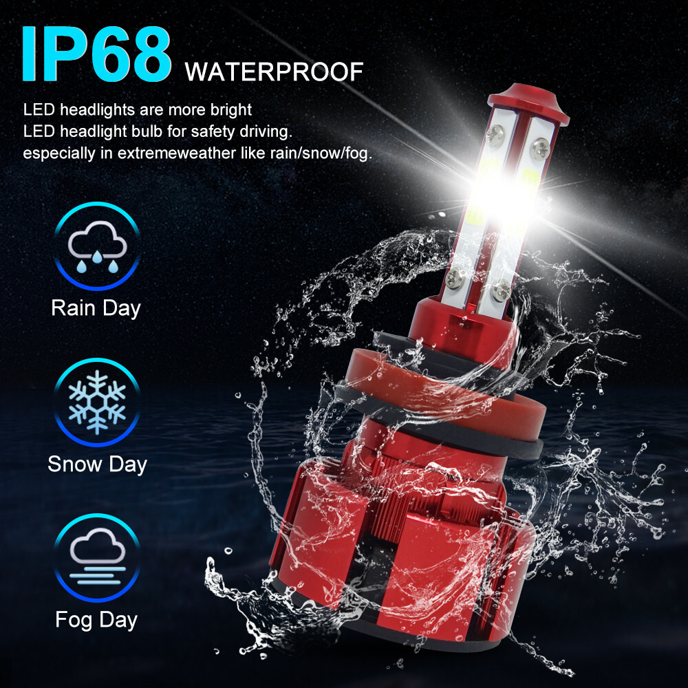 H11 LED Headlight Kit Low Beam Bulbs Super Bright 6500K 4-Sides White 380000LM