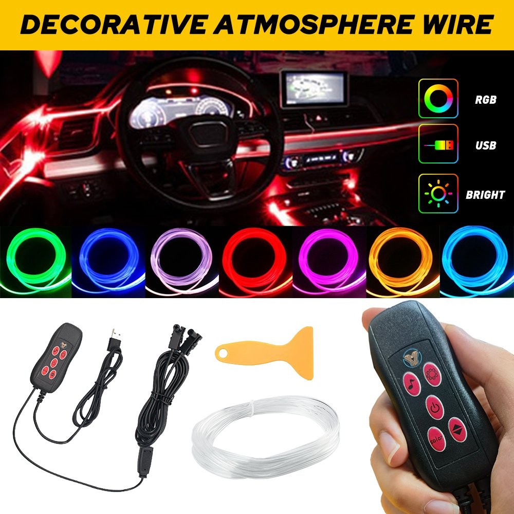 RGB LED Car Interior Fiber Optic Neon Strip Atmosphere Light Decor w/ Remote US
