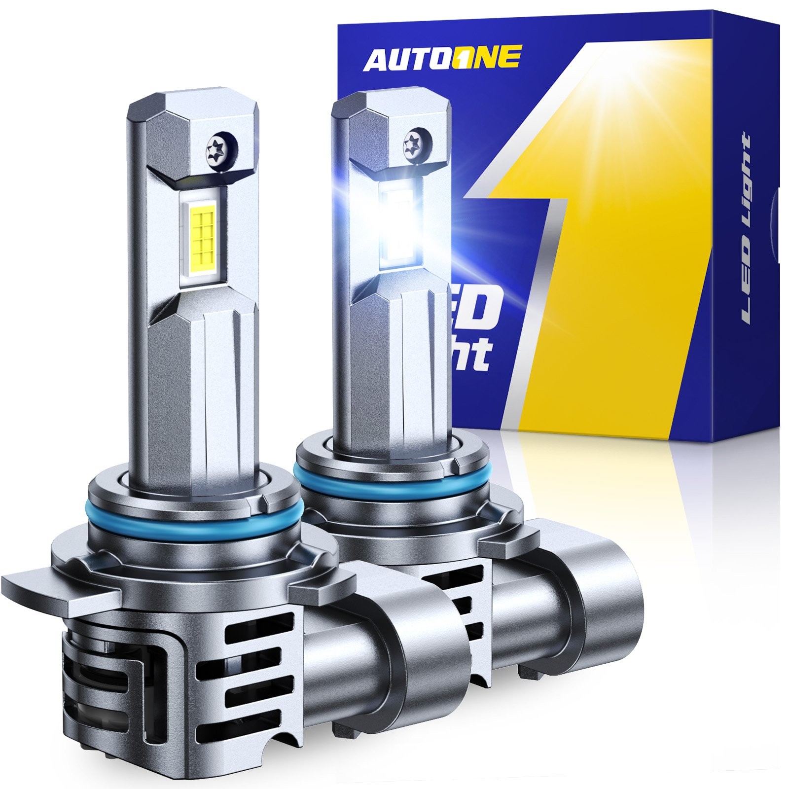 AUTOONE HIR2 9012 LED Headlight Bulbs Set 6500K White Light Lamps Built-in Fan