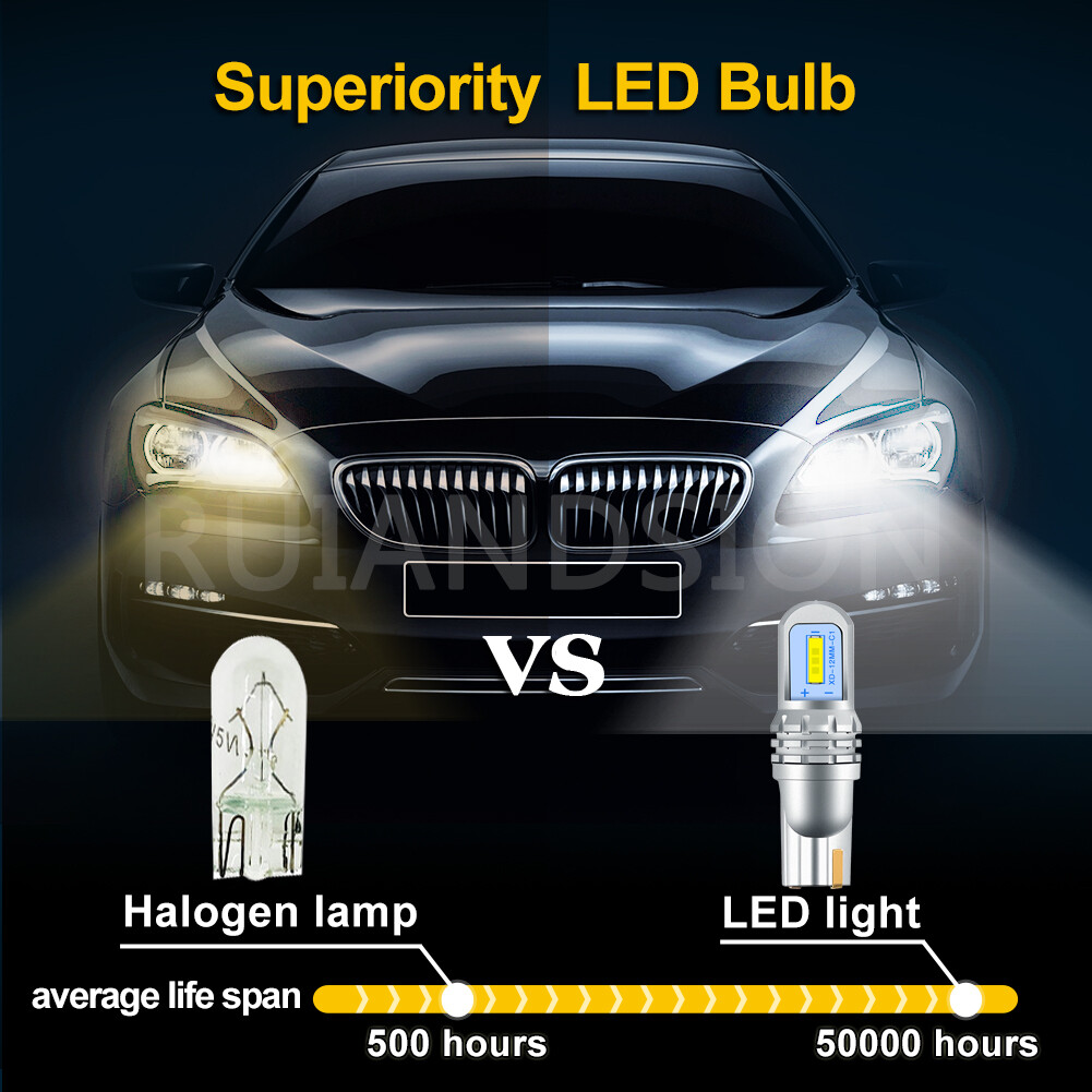 Ruiandsion T10 LED Bulb W5W Automotive Interior Lights 9V-30V AC/DC 600lm 4Color