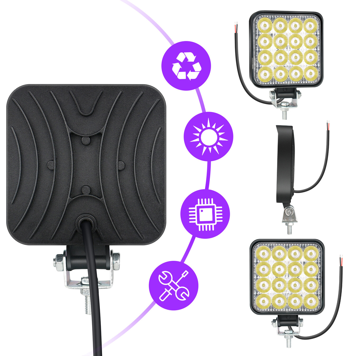 6PCS 4inch 48W LED Work Light , Square Flood Lights for Truck Tractor Off-Road