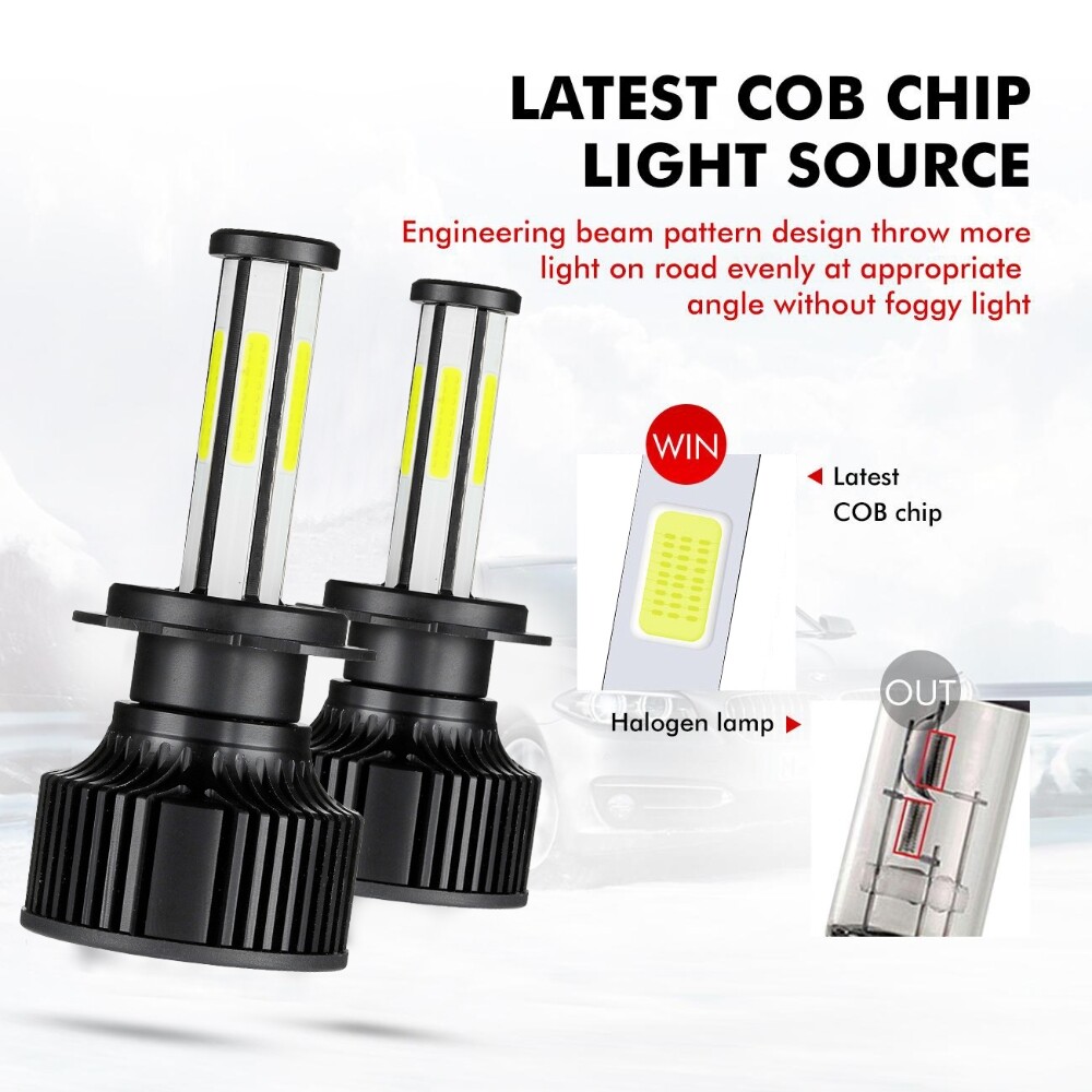 6-side H7 LED Headlight Bulb Conversion Kit High Low Beam Lamp 6000K Super White