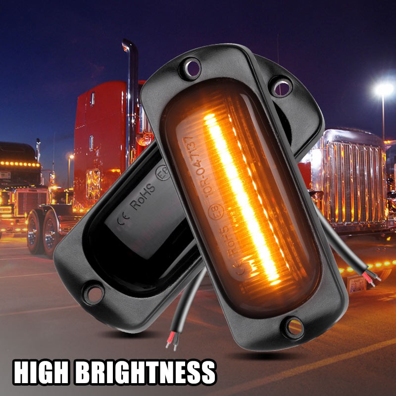 2PCS 12LED Side Marker Lights Clearance Truck Trailer Lamp Warning Signal Amber
