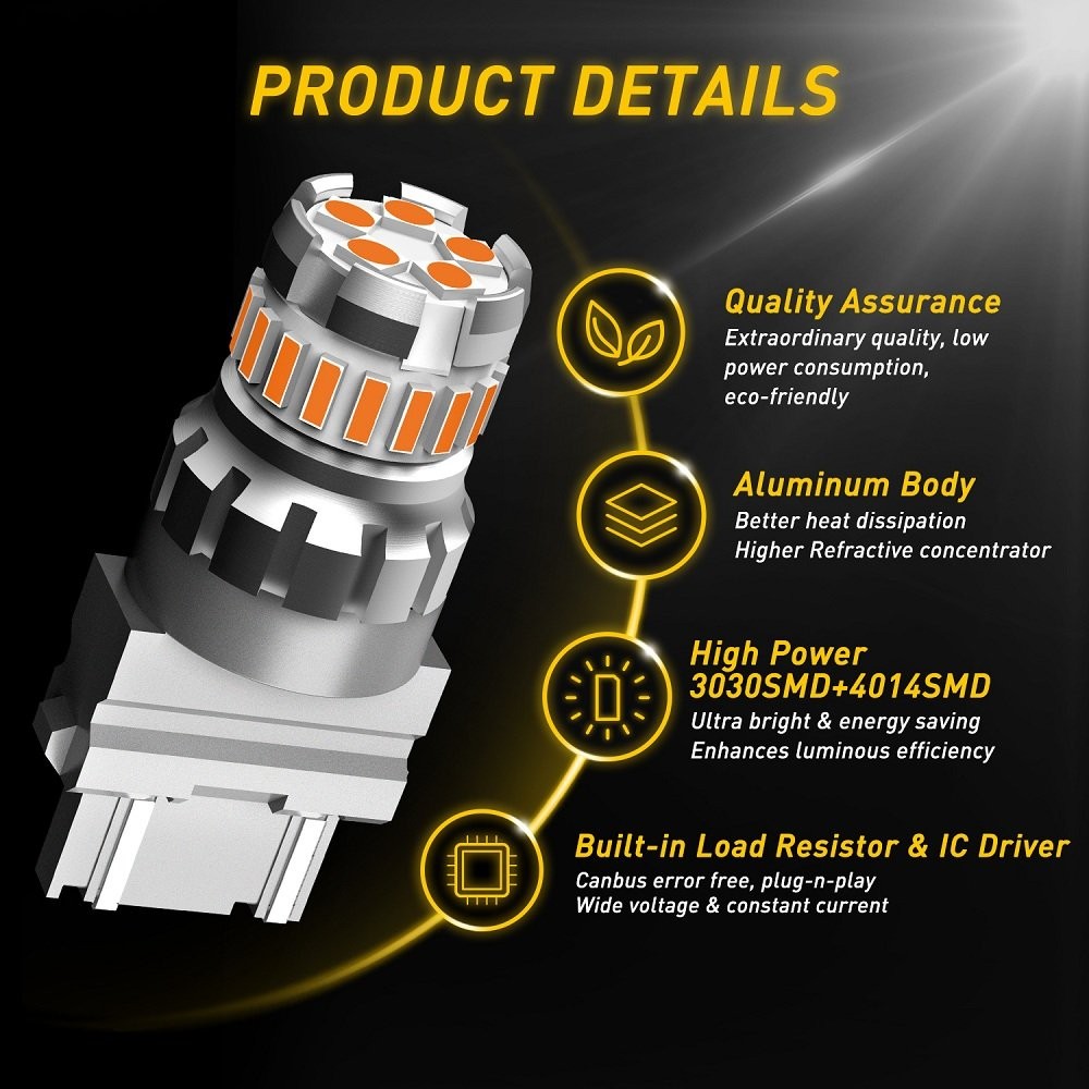 2X 3157 64SMD LED Reverse Tail Brake Stop Turn Signal Light DRL Bulb 3000K Amber