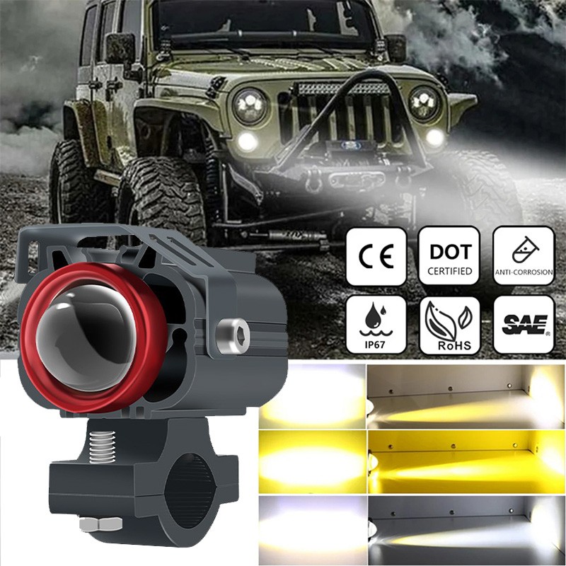 2X LED Motorcycle Spot Light Headlight Fog Work Driving Yellow White Offroad ATV