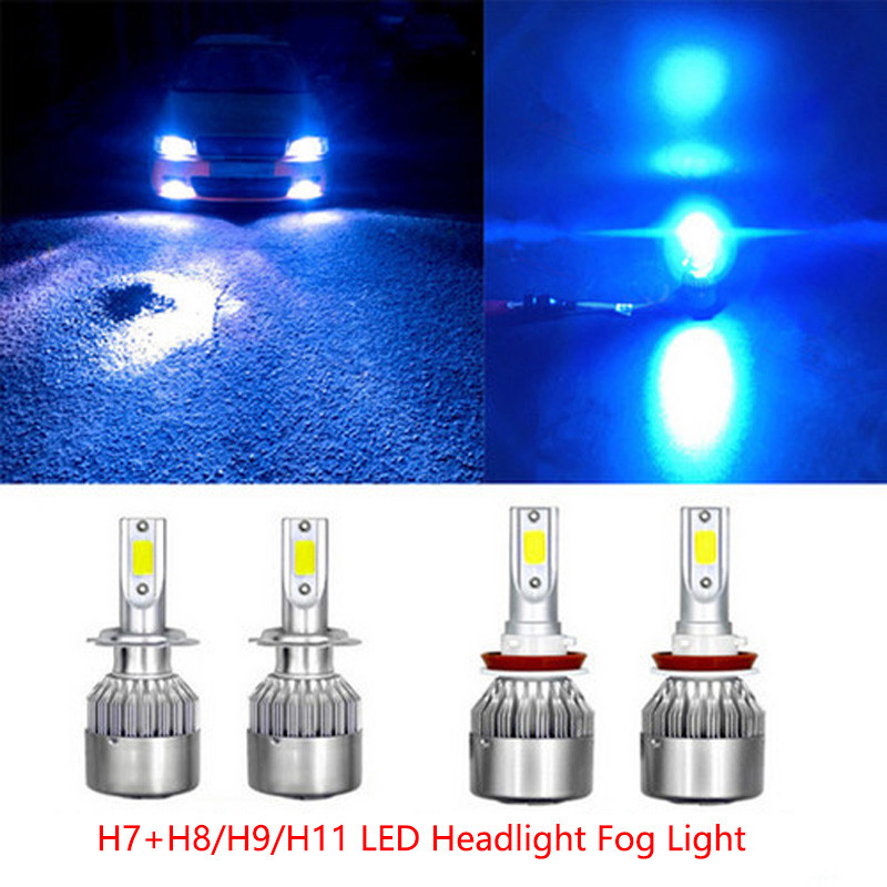 H7 H11 Ice Blue LED Headlight Bulbs Kit High Low Beam Total 144W 16000LM 8000K