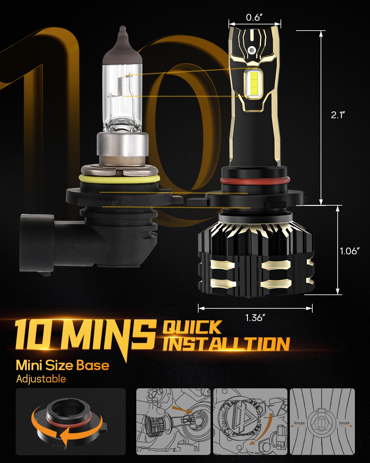 AUXBEAM Q20 Canbus 9012 HIR2 LED Headlights Bulbs High Low Beam 90W 6500K White
